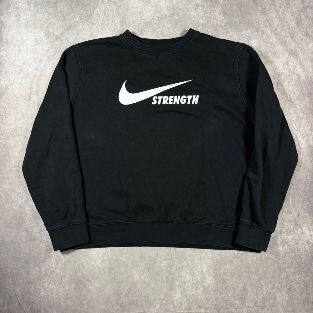 Nike Strength Mens XL Black Graphic Crew Neck Sweatshirt Swoosh Logo Workout